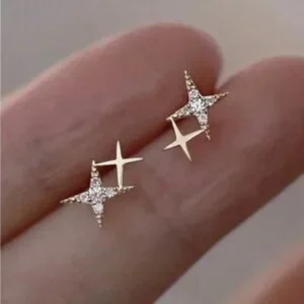 Gold Plated Stainless Steel Rhinestone Star Earrings
